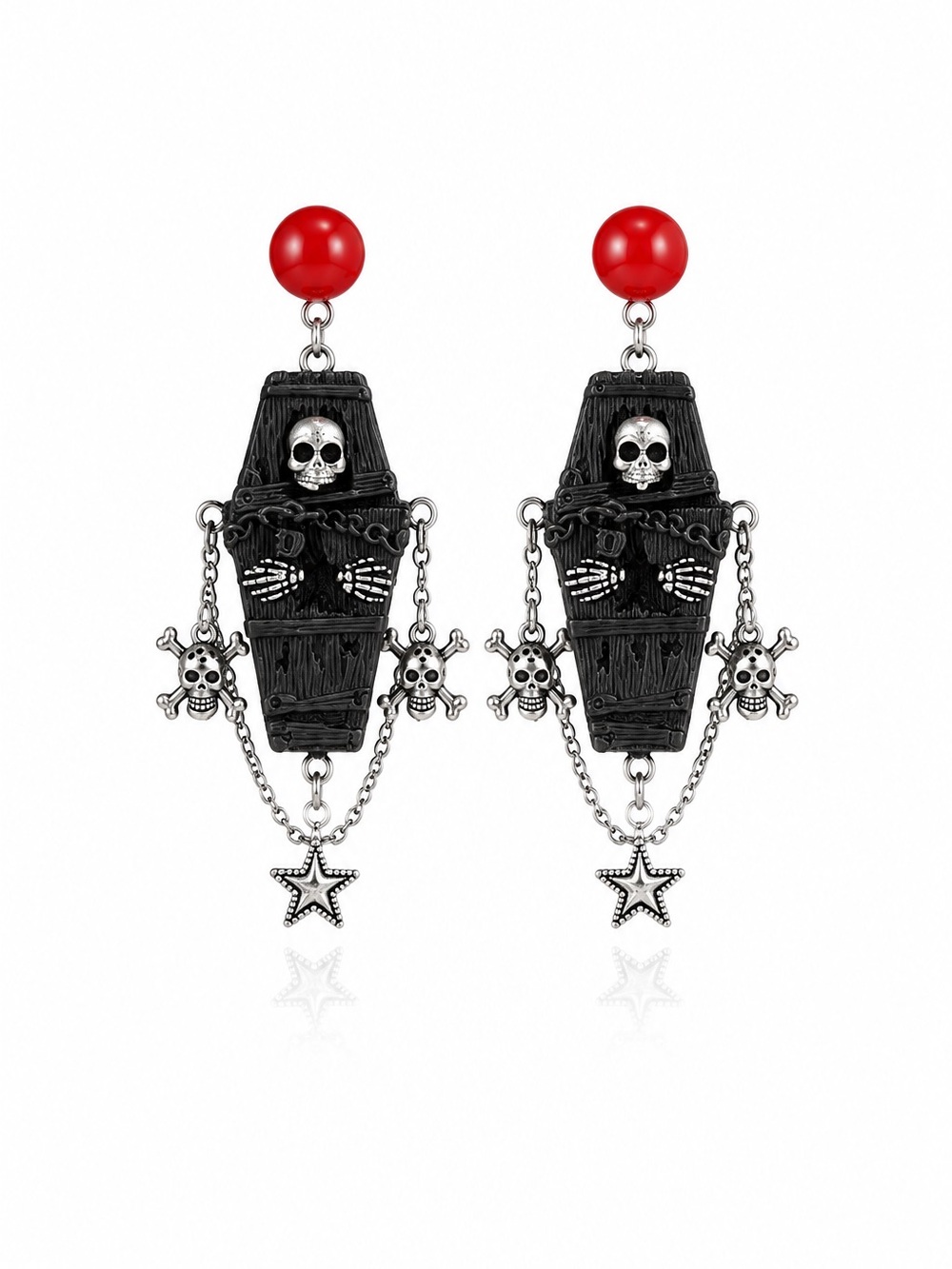 Red Skull Coffin Statement Earrings - Gothic Women Jewelry